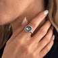 Black Crystal & Silvertone Square Open ring