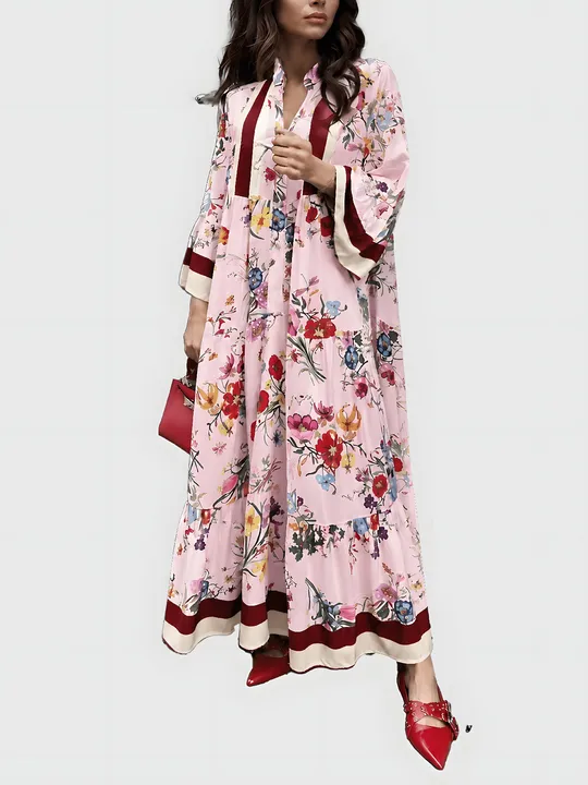 Vintage Floral Boho Long Sleeve Maxi Dress