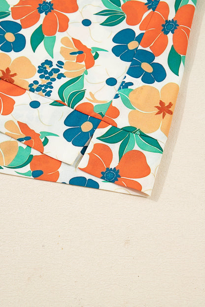 Threaded Pear Lily Print Bracelet Sleeve Blouse