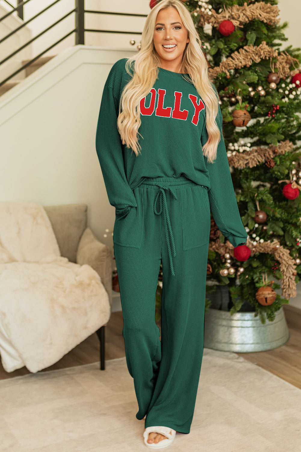 Threaded Pear Ava Fiery Jolly Corded Long Sleeve Top