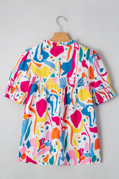 Threaded Pear Harper Shirred Short Sleeve Blouse