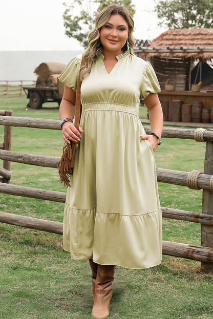 Threaded Pear Leia Plus Size Notched V Neck Maxi Dress