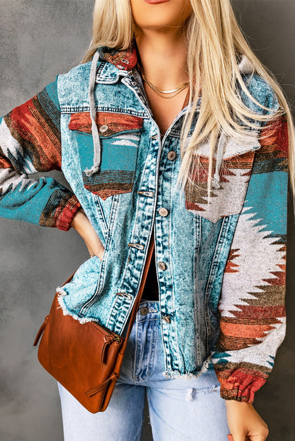 Threaded Pear Emily Print Frayed Hem Jacket