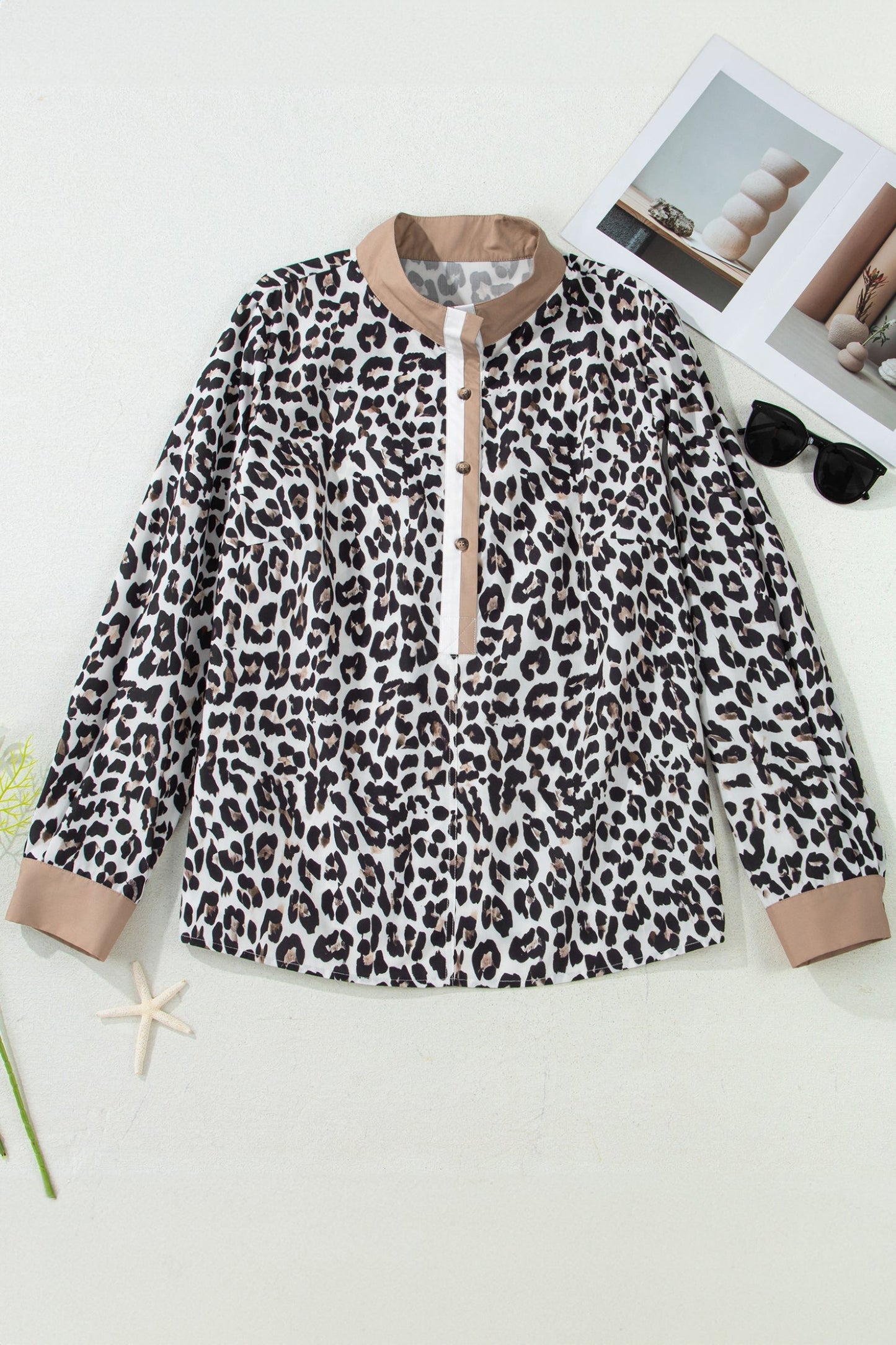 Threaded Pear Kayleigh Print Contrast Trim Long Sleeve PLUS Top