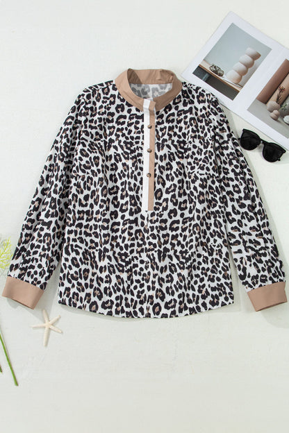 Threaded Pear Kayleigh Print Contrast Trim Long Sleeve PLUS Top