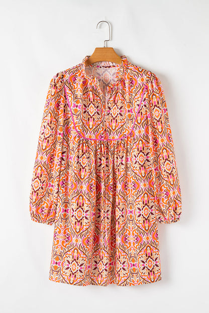Threaded Pear Aisha Long Sleeve Tied Neckline Mini Dress