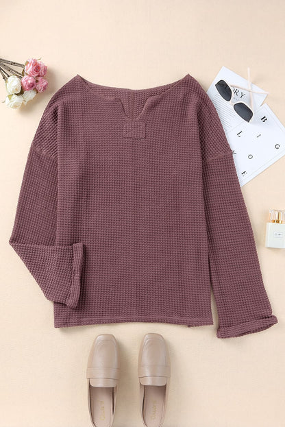 Threaded Pear Evelyn Waffle Knit Loose Long Sleeve Top
