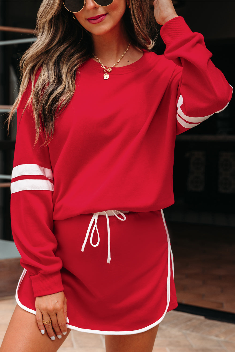 Threaded Pear Sophia Shoulder Pullover Mini Skirt