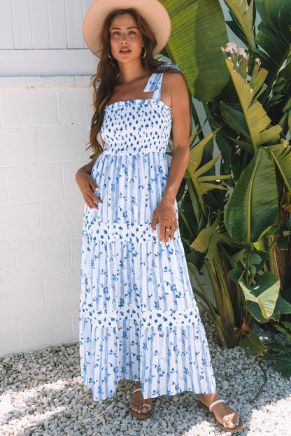 Threaded Pear Lily Floral Smocked Tiered Maxi Dress