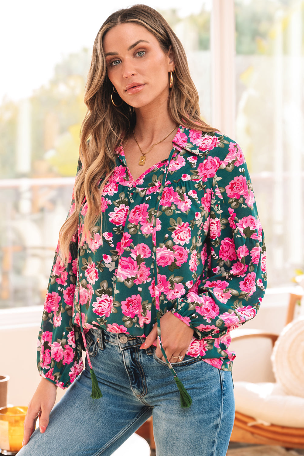Threaded Pear Cleo Collar Puff Sleeve Blouse