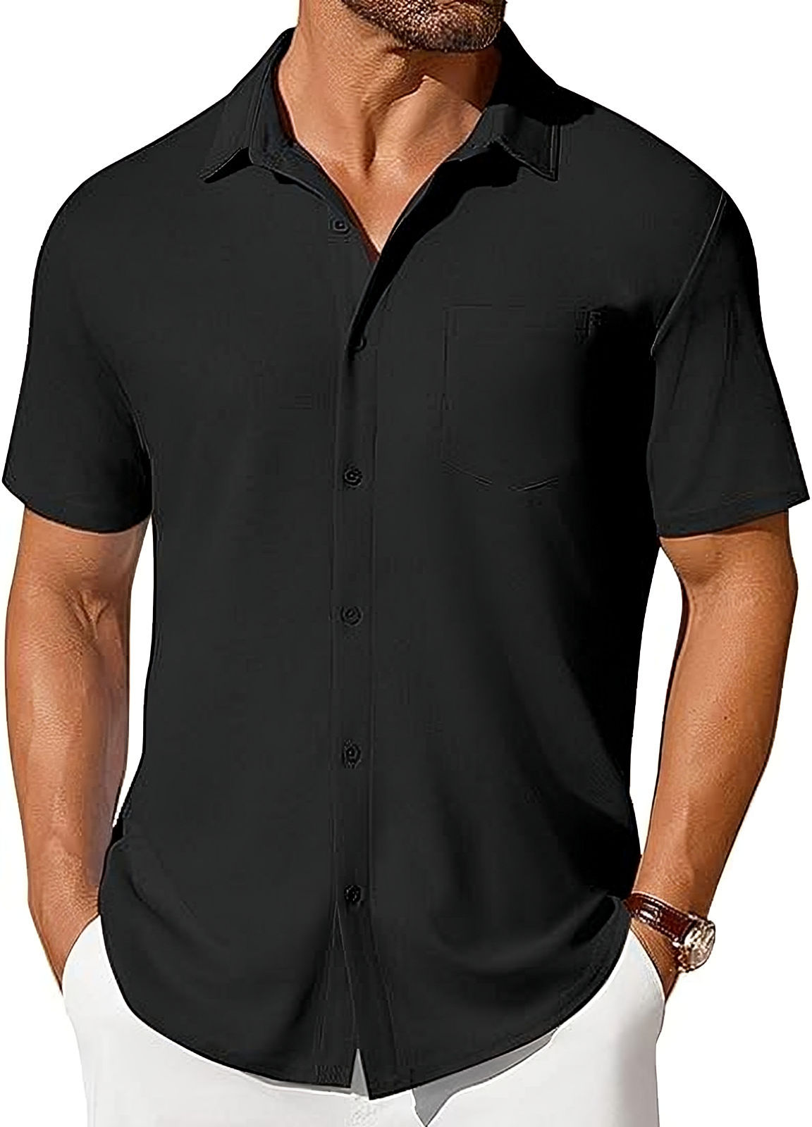 Men’s Short Sleeve Button-Up Shirt | Premium Wrinkle & Crease Resistant Fabric | Non-Iron Modern Business Casual Shirt | Travel-Friendly Lightweight Men's Summer Top