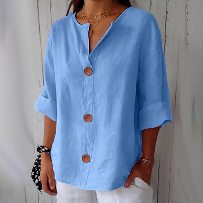 Women’s V-Neck Pullover Shirt | Casual Long-Sleeved Fashion Top | Elegant Loose-Fit Daily Blouse | Trendy Minimalist V-Neck Pullover for Ladies | 2026 High-Fashion Lightweight Autumn/Spring Top