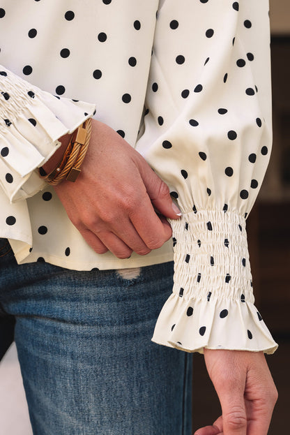 Threaded Pear Catalina Polka Dot Lantern Sleeve Blouse
