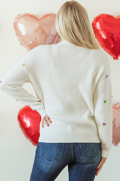 Threaded Pear Sequin Heart Waffle Knit Sweater