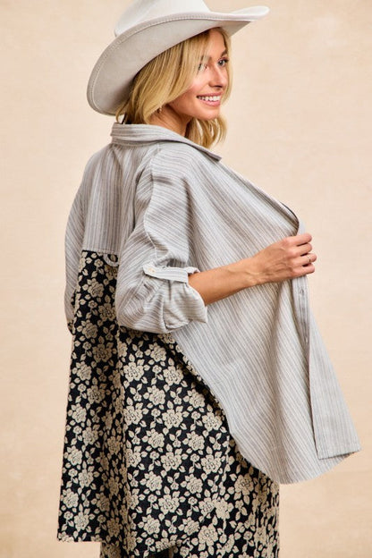 BiBi Stripes Jacquard Floral Mix And Match Shirt Top