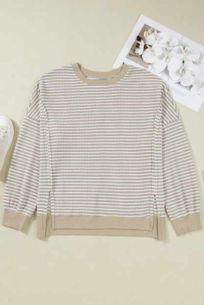 Threaded Pear Vanessa Knit Ribbed Trim Long Sleeve PLUS Top