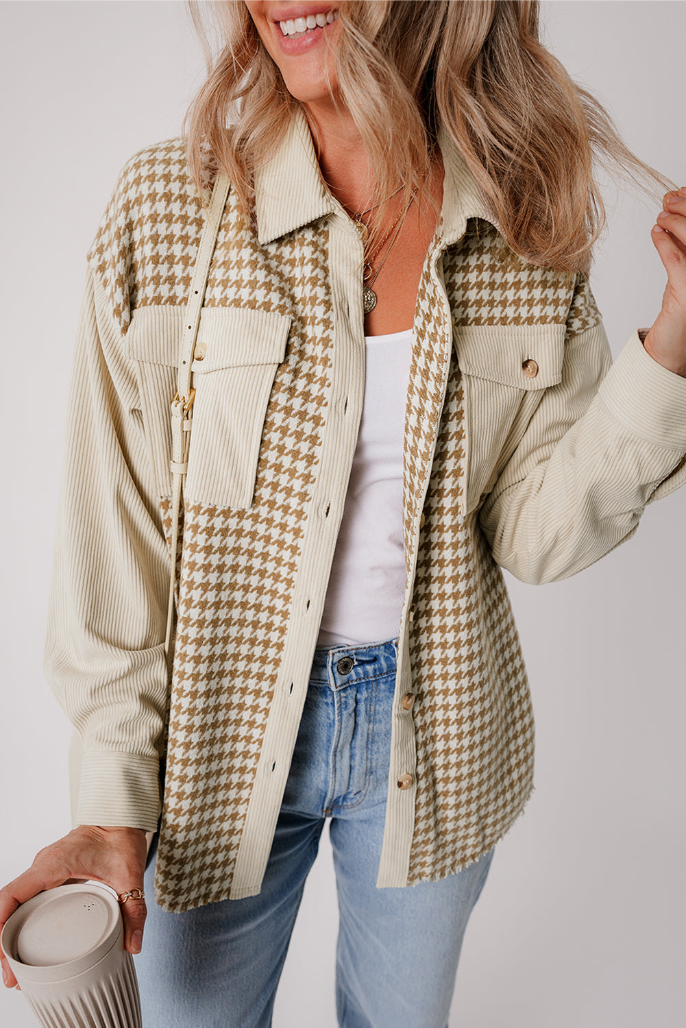 Threaded Pear Nataly Corduroy Patchwork Flap Pocket Shacket