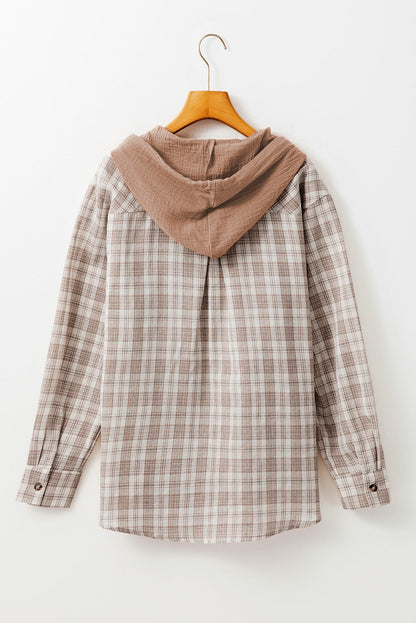 Threaded Pear Ariella Checkered Loose Fit Buttoned Hooded Shacket