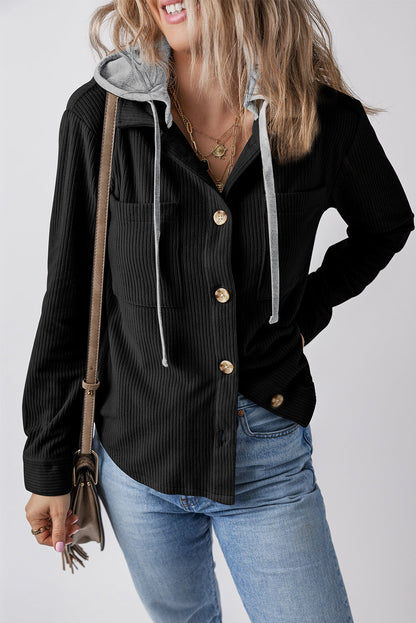 Threaded Pear Isabella Hooded Drawstring Corduroy Shacket