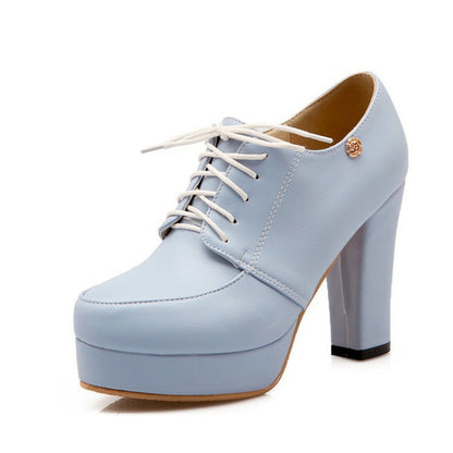 Women’s Chunky Heeled Lace-Up Pumps | Elegant Round-Toe Block Heel Shoes | Vintage Style Oxford-Inspired Heels | Comfortable All-Day Wear Pumps for Women | 2026 Trendy Business Casual Footwear