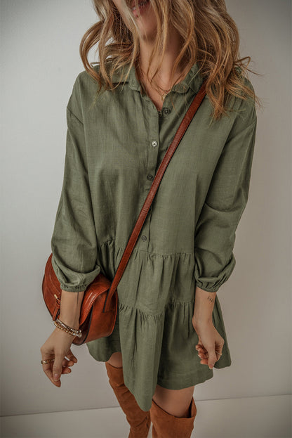 Threaded Pear Ariana Puff Sleeve Buttoned Tiered Dress