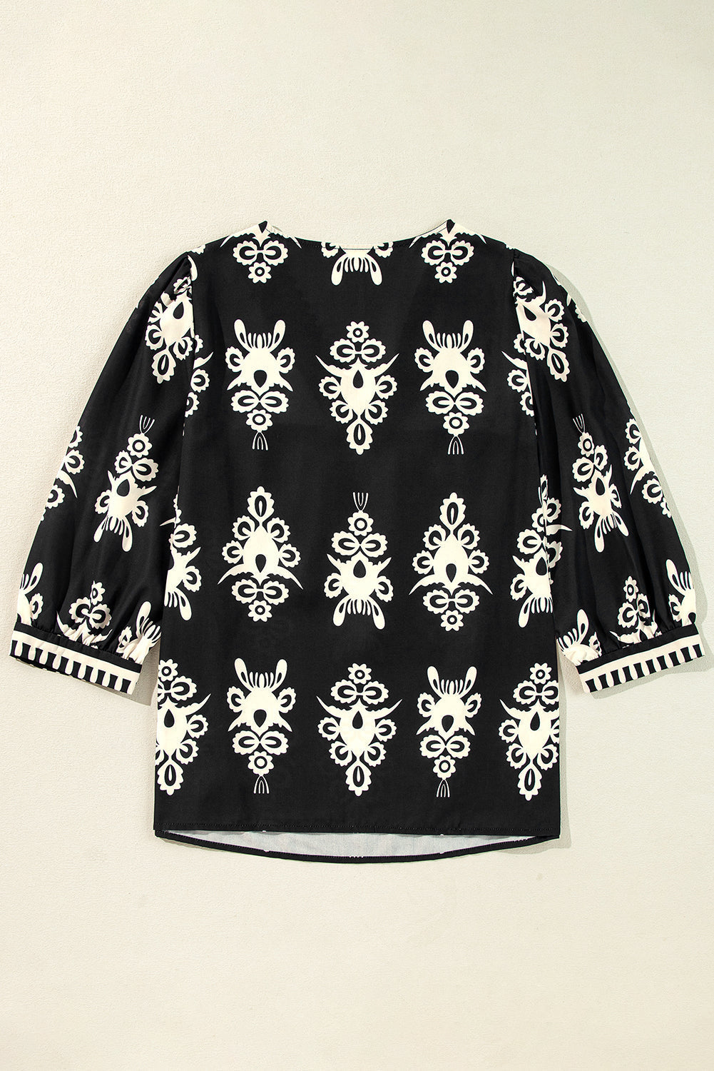 Threaded Pear Vintage Geometric Printed V Neck Blouse