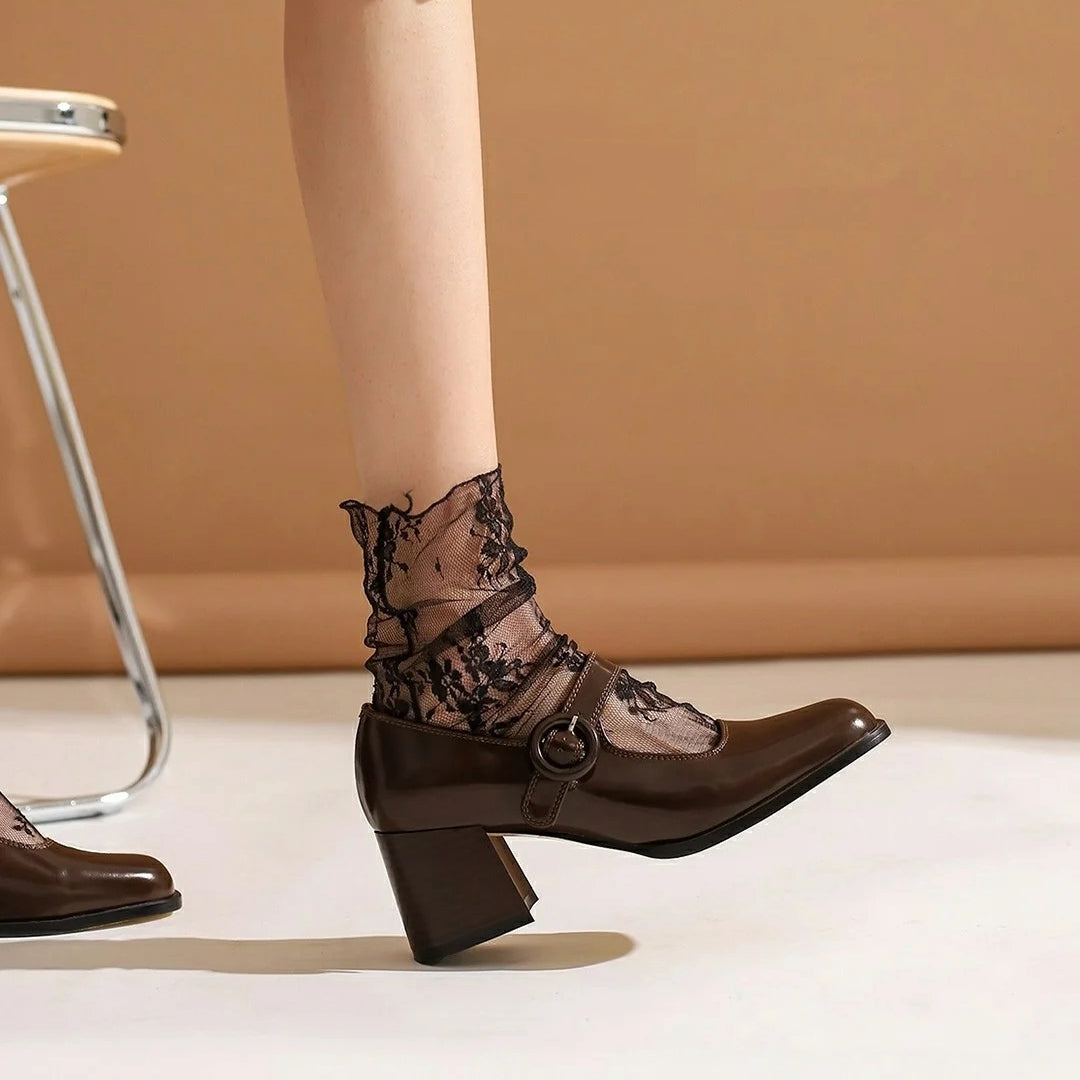 Women’s New Mary Jane Chunky High Heels | Elegant One-Word Buckle Strap Pumps | Retro Square Toe Block Heels | Trendy Office & Streetwear Mary Janes for Women