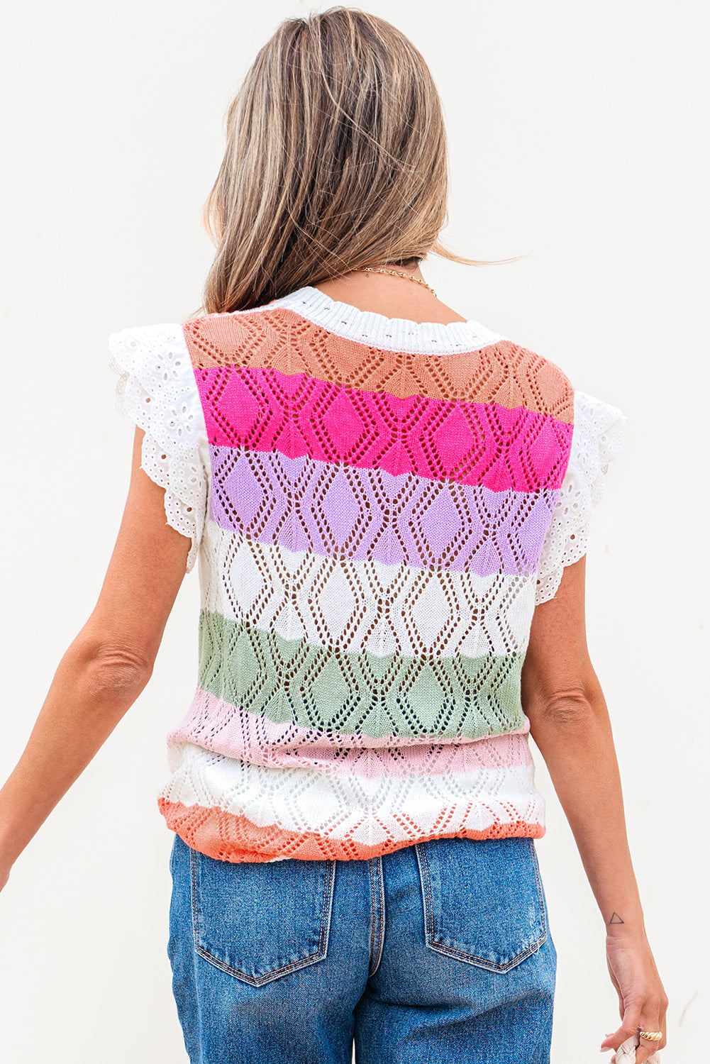 Threaded Pear Alena Hollowed Knit Scallop Edge Sweater Vest