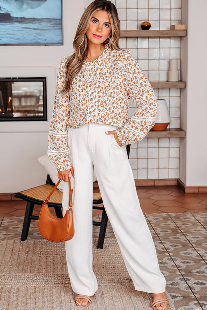 Threaded Pear Melanie Lace Floral Puff Sleeve Top