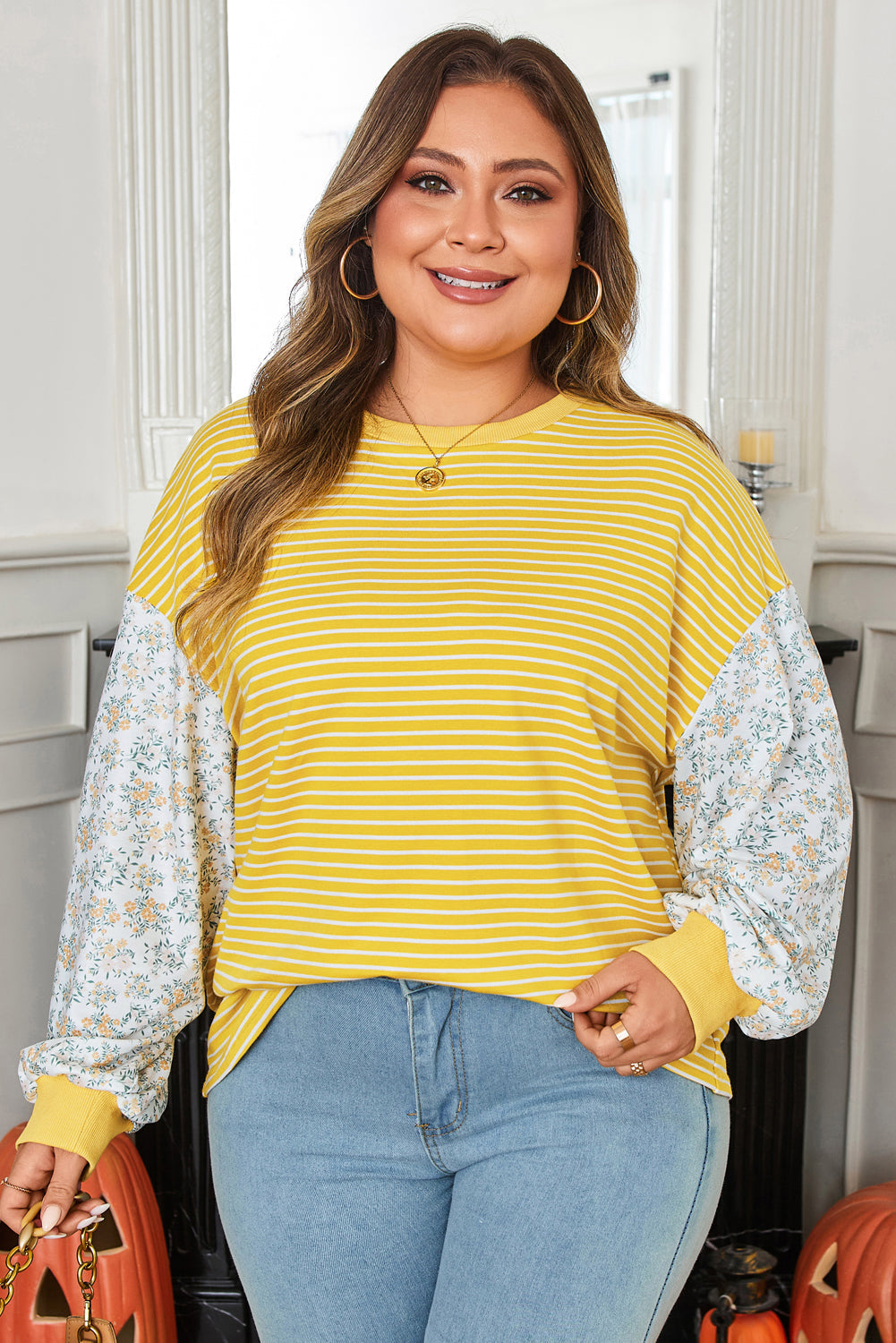 Threaded Pear Evelyn Sleeve Patchwork Loose Top