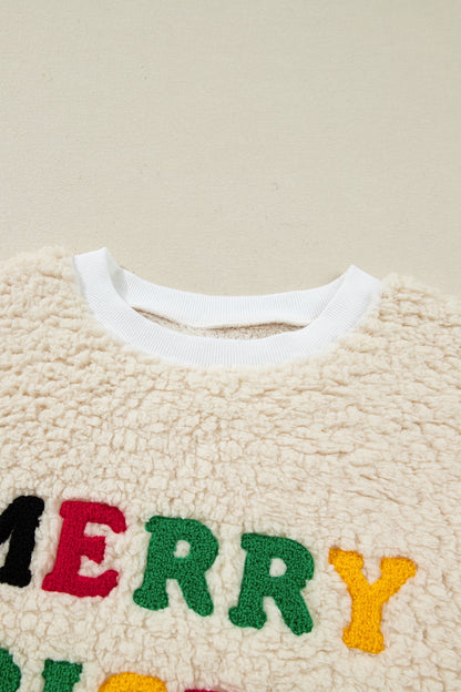 Threaded Pear Ensley Christmas Embroidered Sherpa Pullover