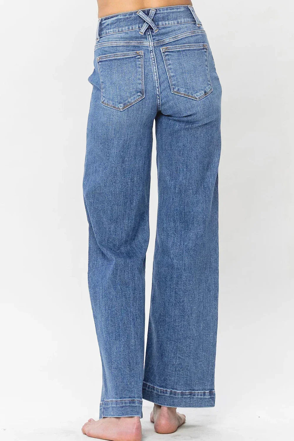 Eva - Sky Blue Double Button Zip Fly Straight Leg Jeans