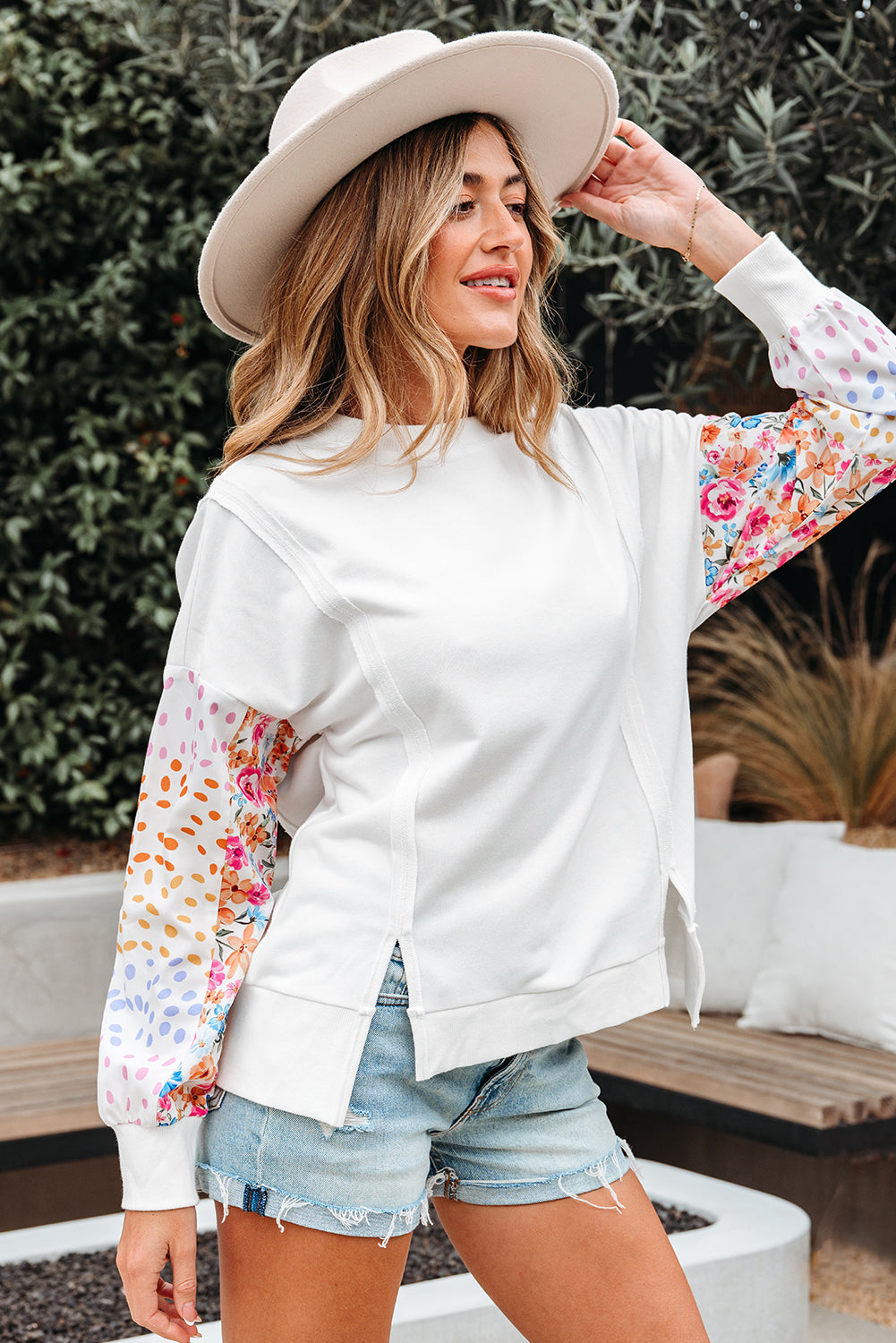 Threaded Pear Raelynn Floral Patchwork Casual Sweatshirt