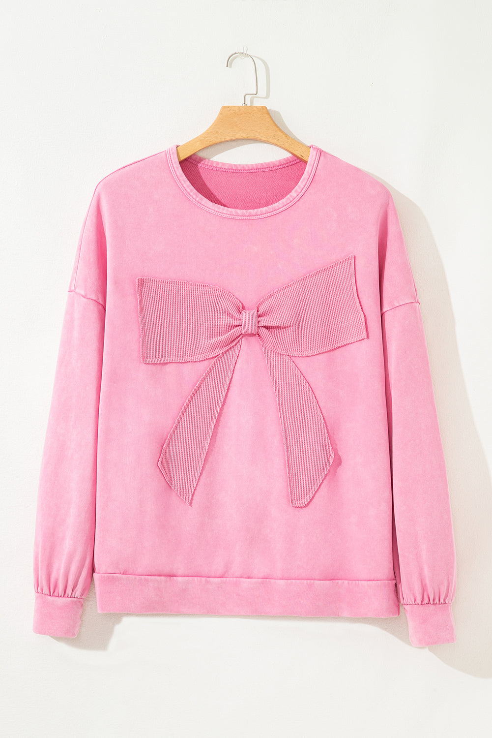 Threaded Pear Bonbon Waffle Bowknot Patchwork Graphic Mineral Wash Plus Size Sweatshirt