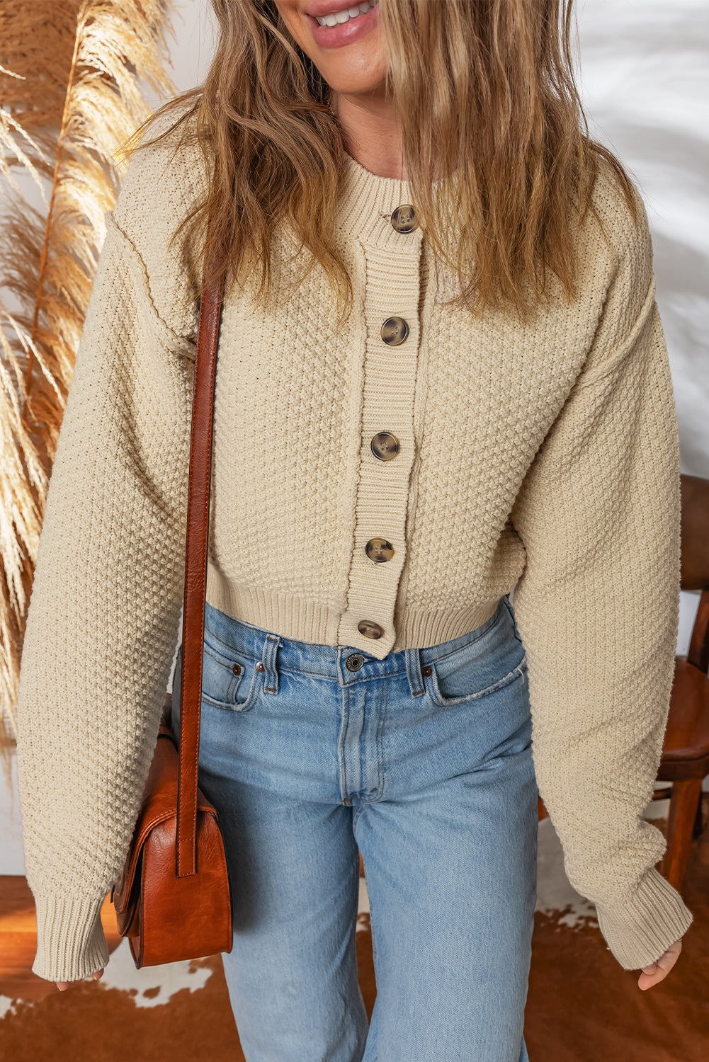 Threaded Pear Sofia Front Cropped Cardigan Sweater