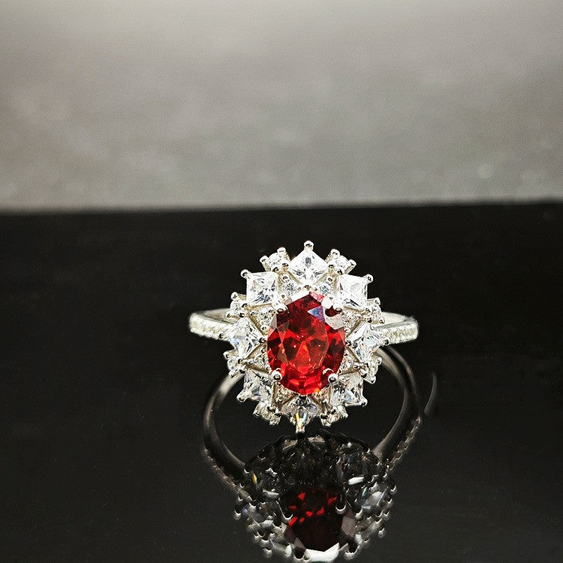 S925 Sterling Silver Adjustable Ring | Pigeon’s Blood Red High-Carat Zircon Ring | High-Sense Luxury Gemstone Jewelry | Trendy Minimalist Red Crystal Statement Ring | 2026 High-Fashion Radiant Women’s Jewelry