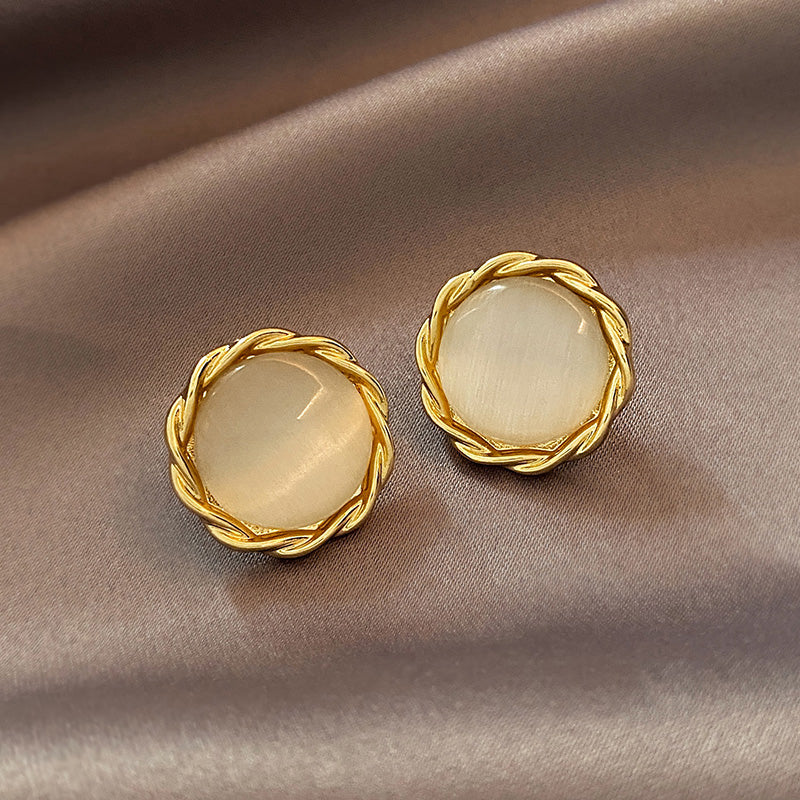 Luxury Cat’s Eye Flower Earrings | High-Sense Opal Geometric Studs | Square & Triangle Iridescent Jewelry | Elegant Floral Opal Earrings for Women
