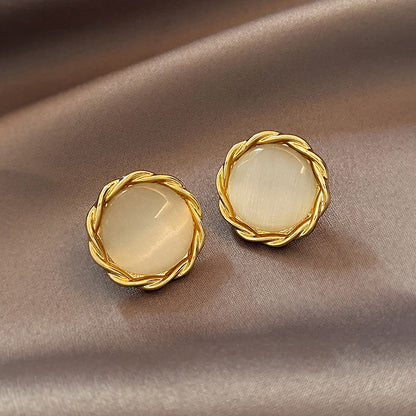 Luxury Cat’s Eye Flower Earrings | High-Sense Opal Geometric Studs | Square & Triangle Iridescent Jewelry | Elegant Floral Opal Earrings for Women
