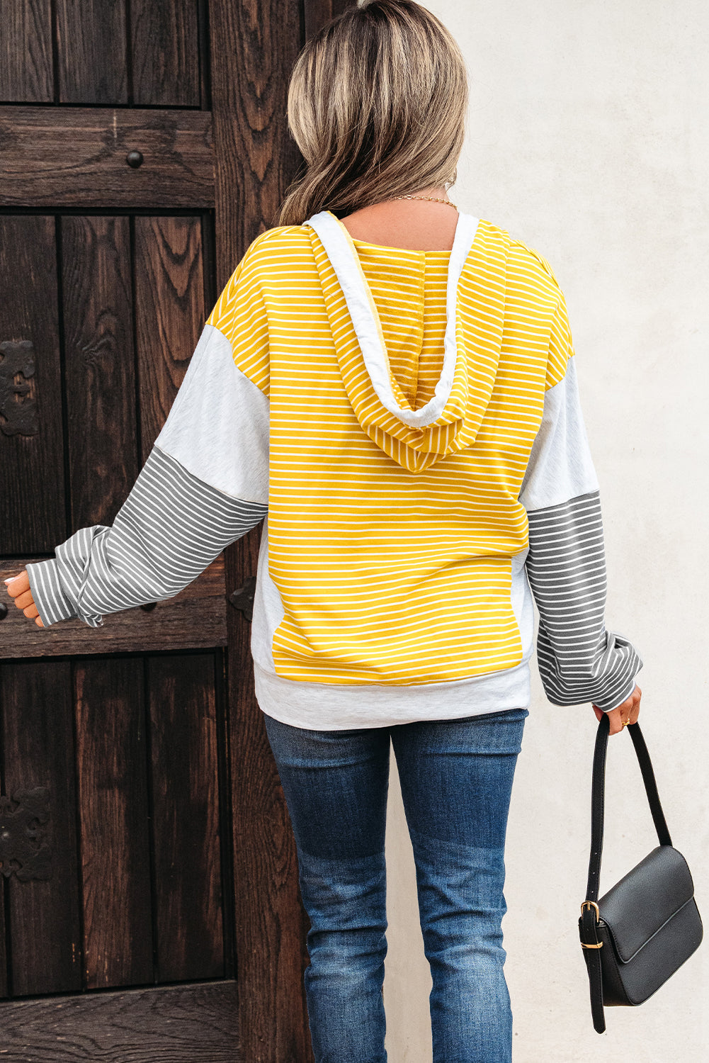 Threaded Pear Margot Stripe Drawstring Loose Fit Hooded Top