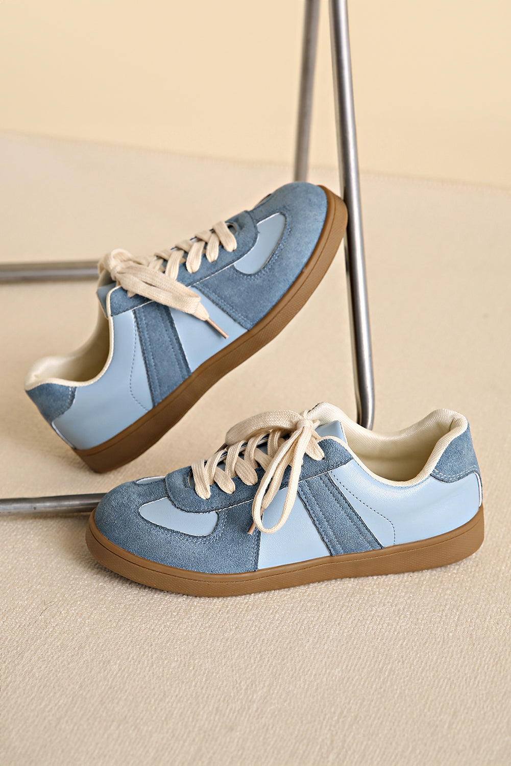 Eliana Blue Two Tone Suede Patched Lace Up Sneakers