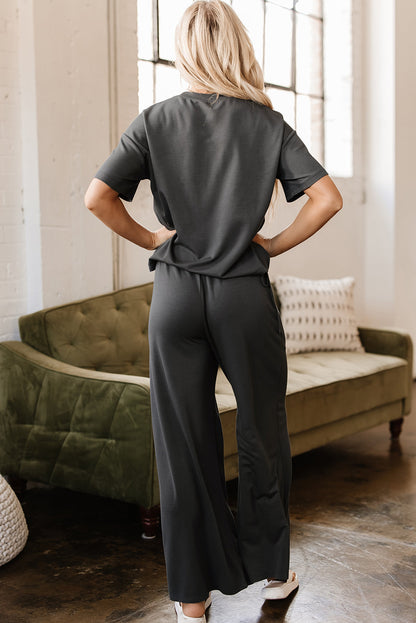 Threaded Pear Dallas Drawstring Side Crewneck Tee and Loose Pants Set