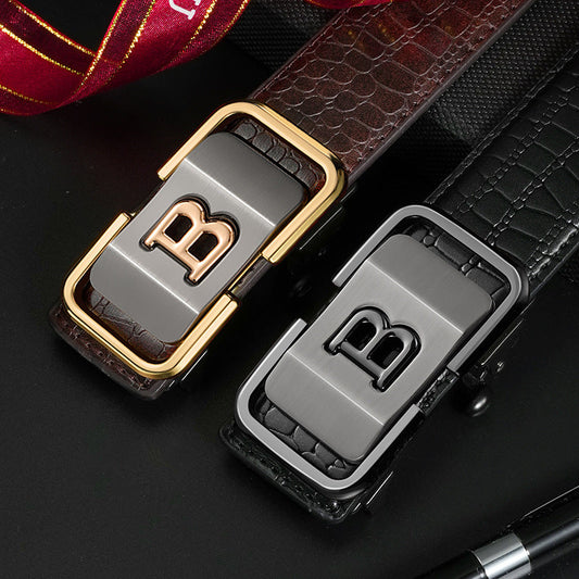 Men’s Automatic Buckle Genuine Leather Belt | High-Sense Professional Waistband for Young & Middle-Aged | Trendy Minimalist Executive Belt | Luxury-Label Statuesque Men’s Accessory | 2026 High-Fashion Radiant Urban Essential