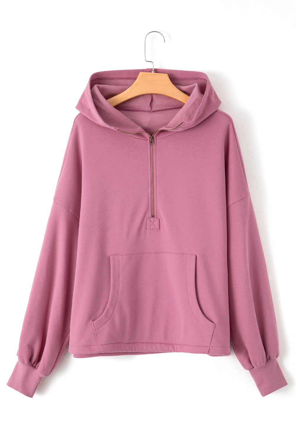 Threaded Pear Kate Fleece Lined Half Zipper Kangaroo Pockets Loose Hoodie