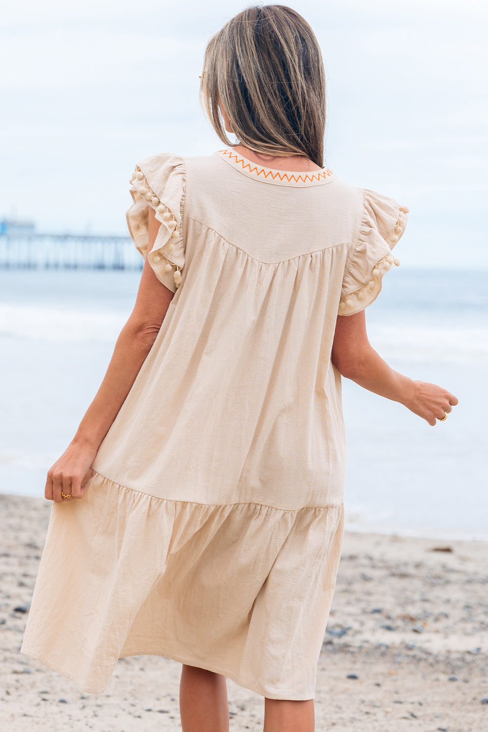 Threaded Pear Meredith Embroidery Split Neck Short Dress