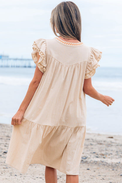 Threaded Pear Meredith Embroidery Split Neck Short Dress