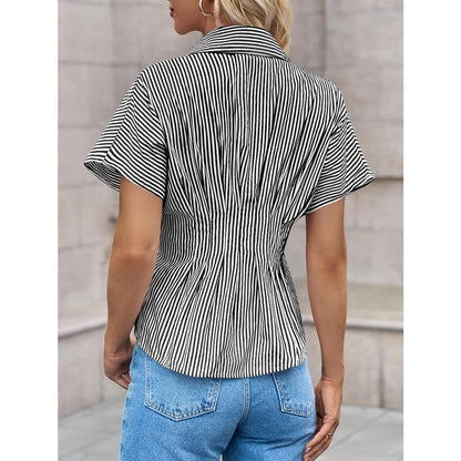 Women's Striped Peplum Button-Down Blouse