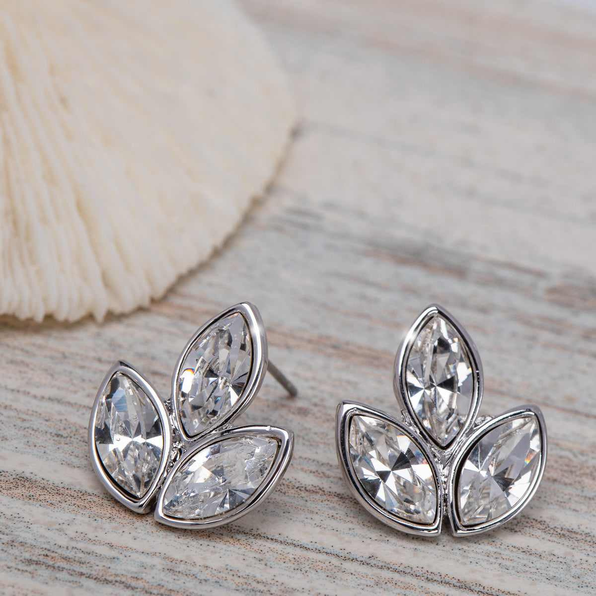 Clear Swarovski Crystal Earrings – Crystal Triplet Leaf Stud Earrings