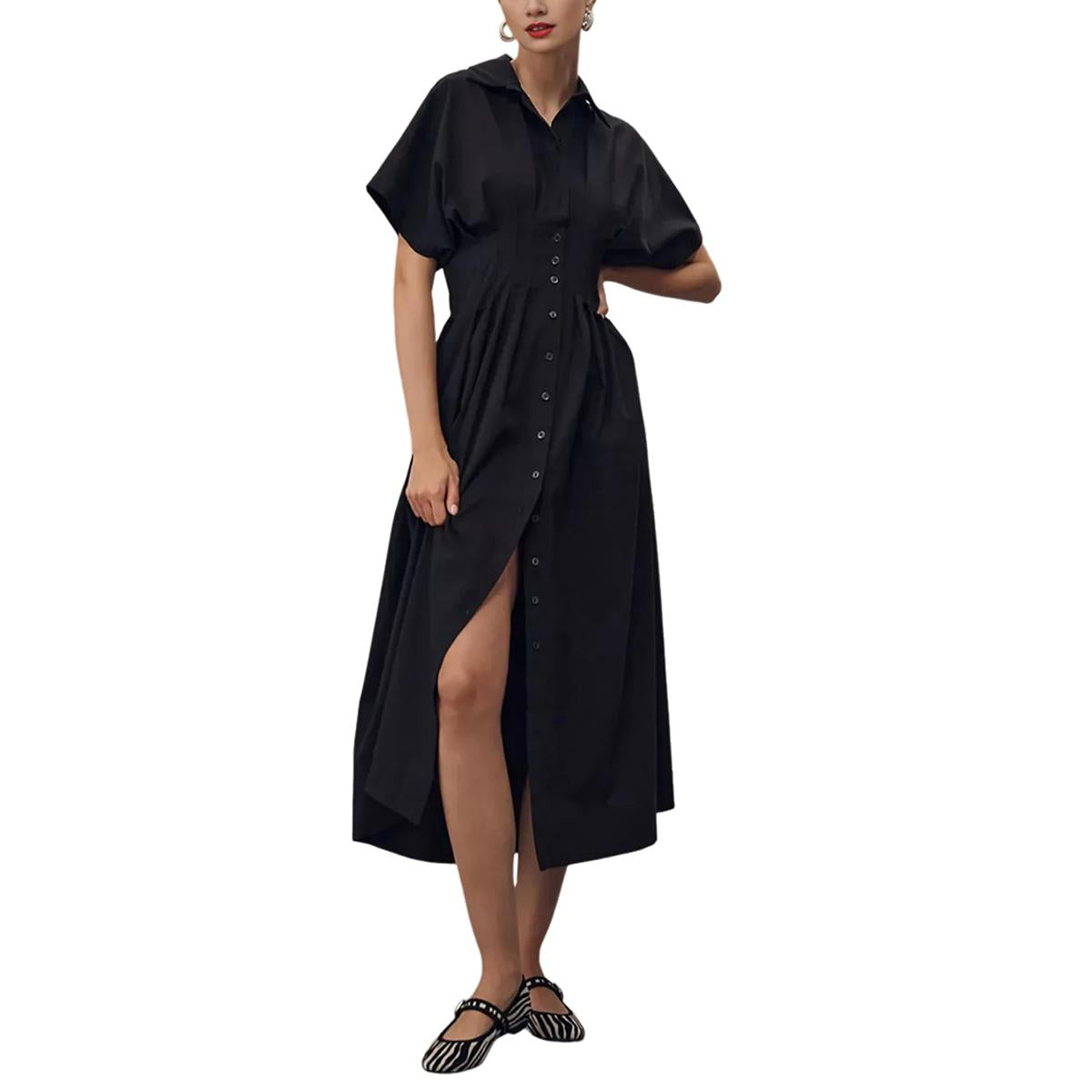 Shirt Dress for Women Summer Casual Short Sleeve Button Down Loose Pleated