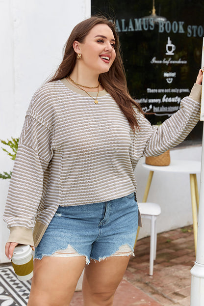 Threaded Pear Vanessa Knit Ribbed Trim Long Sleeve PLUS Top