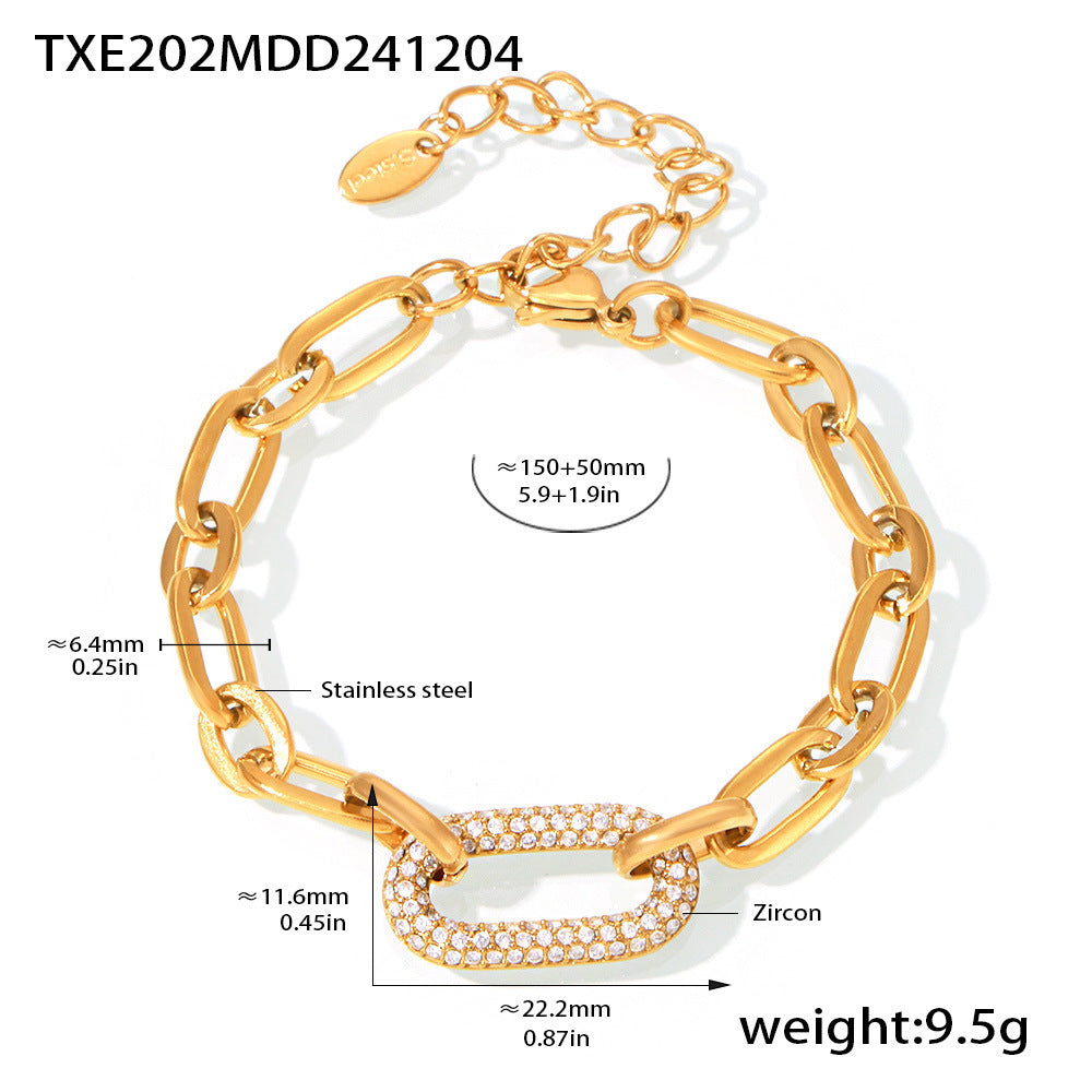 Titanium Steel Zircon Jewelry Set | Micro-Pave Zirconia Clavicle Necklace & Bracelet | Luxury Stainless Steel Jewelry Suit for Women | Trendy Minimalist Sparkle Accessory Set | 2026 High-Fashion Tarnish-Free Jewelry